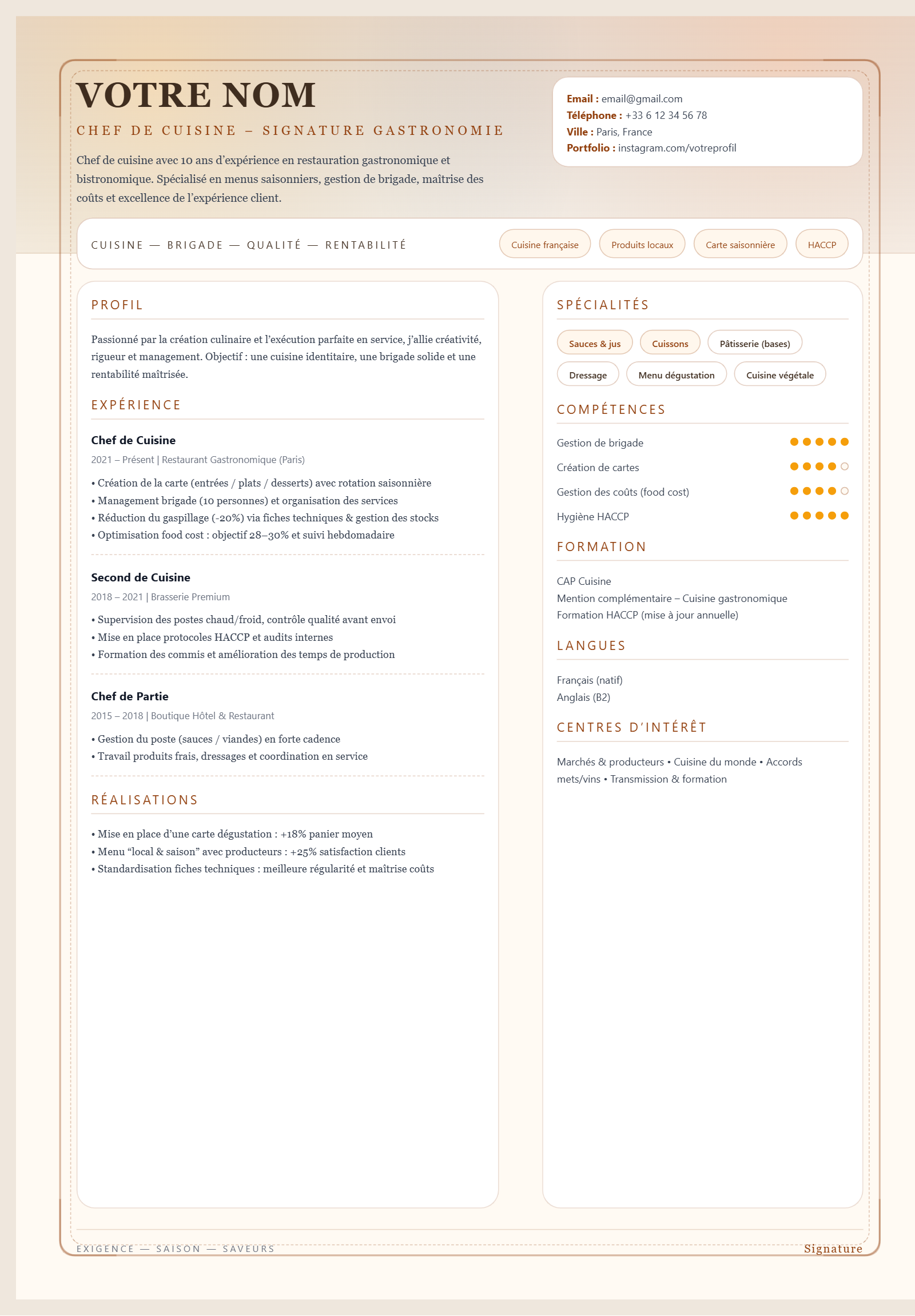 Chef de Cuisine – Signature Gastronomie