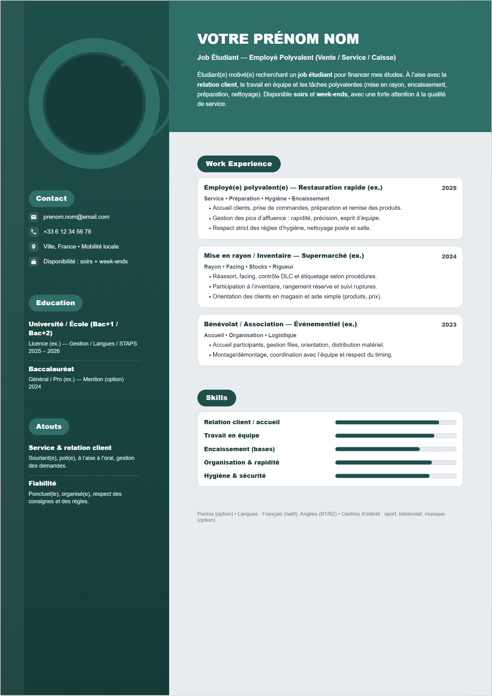 Job Étudiant (Employé Polyvalent / Vente & Service)  -- Teal Orbit