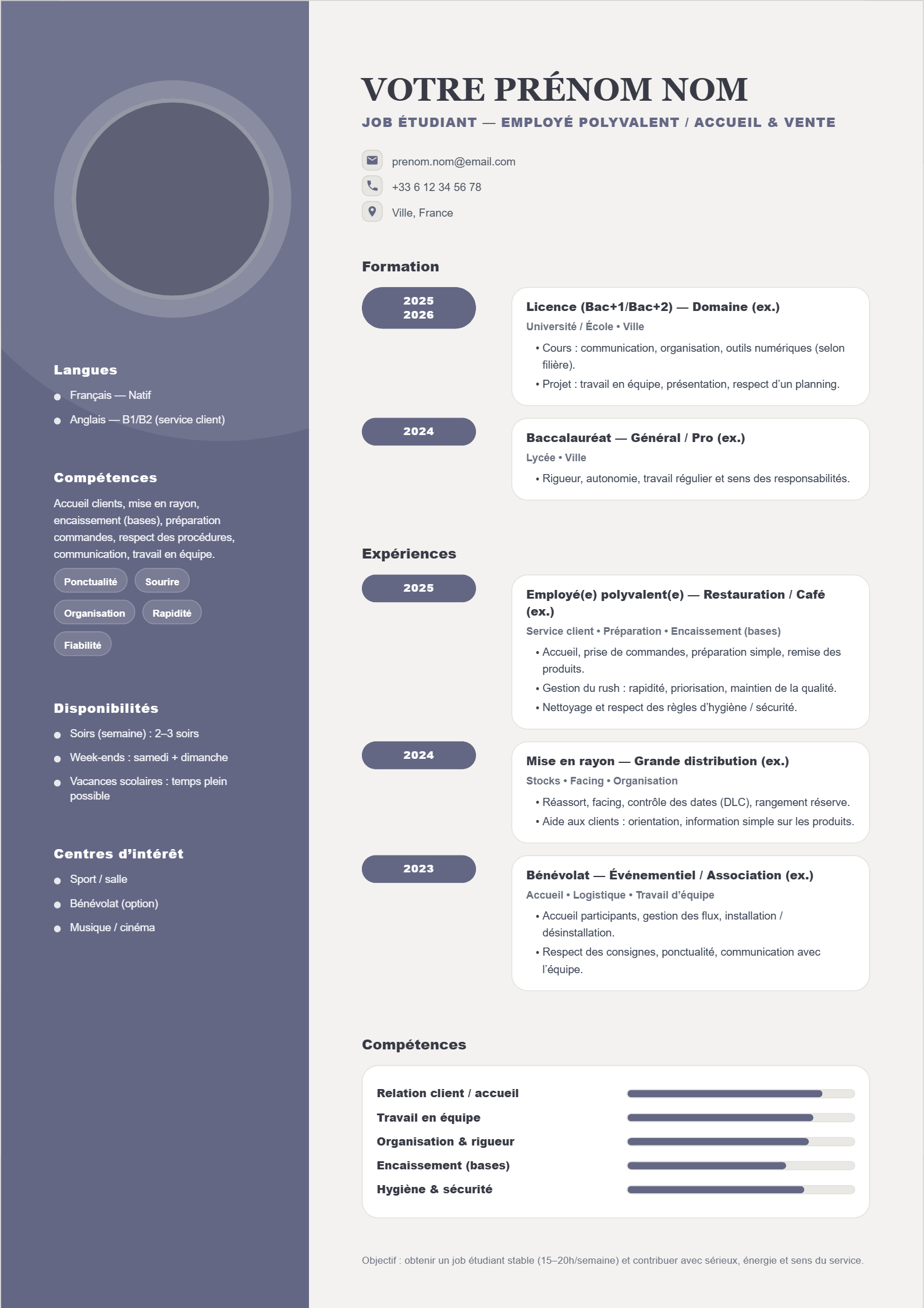 Job Étudiant (Employé Polyvalent / Accueil & Vente)  -- Lavender Panel