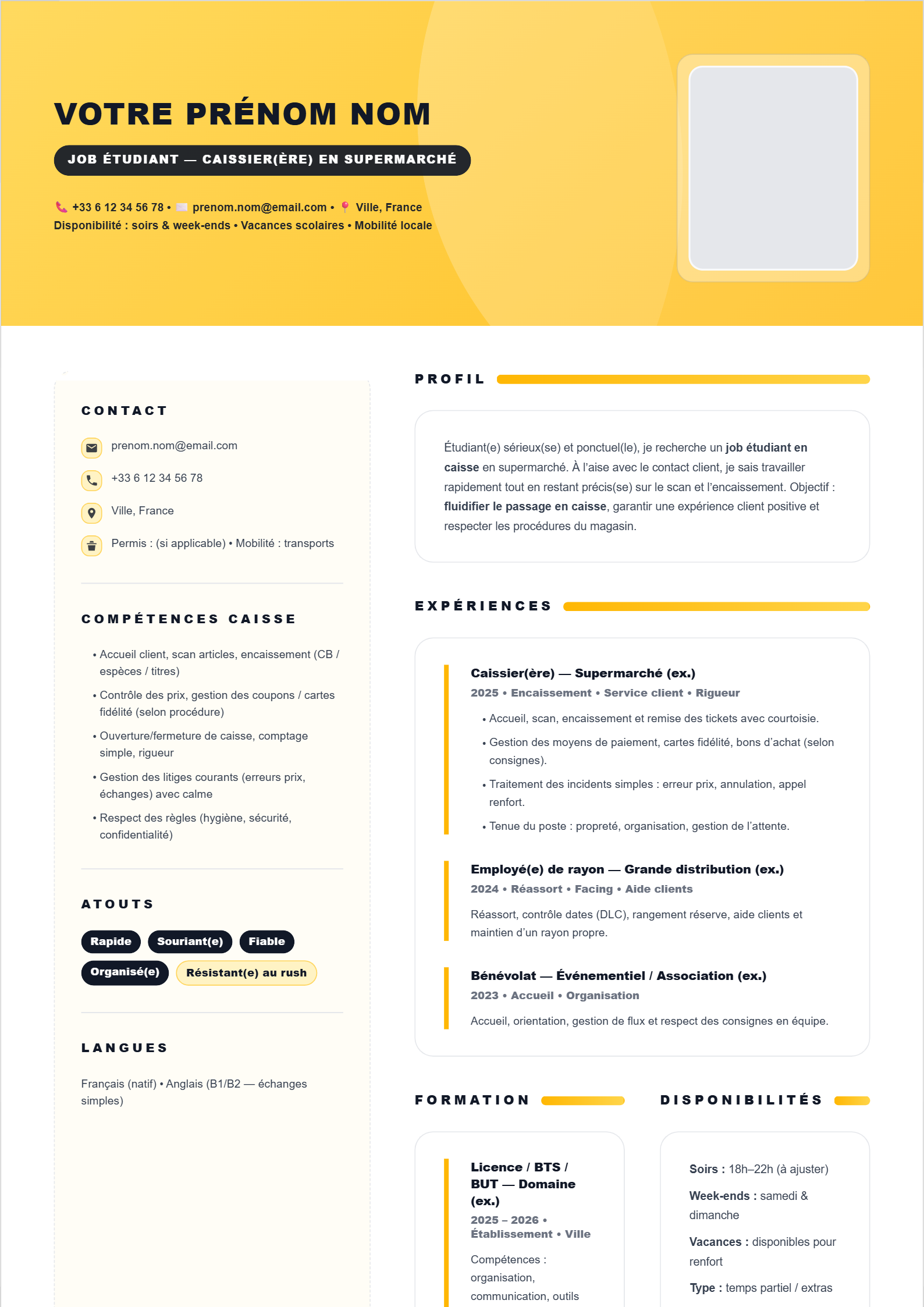 Job Étudiant Caissier(ère) en supermarché -- Retail Yellow