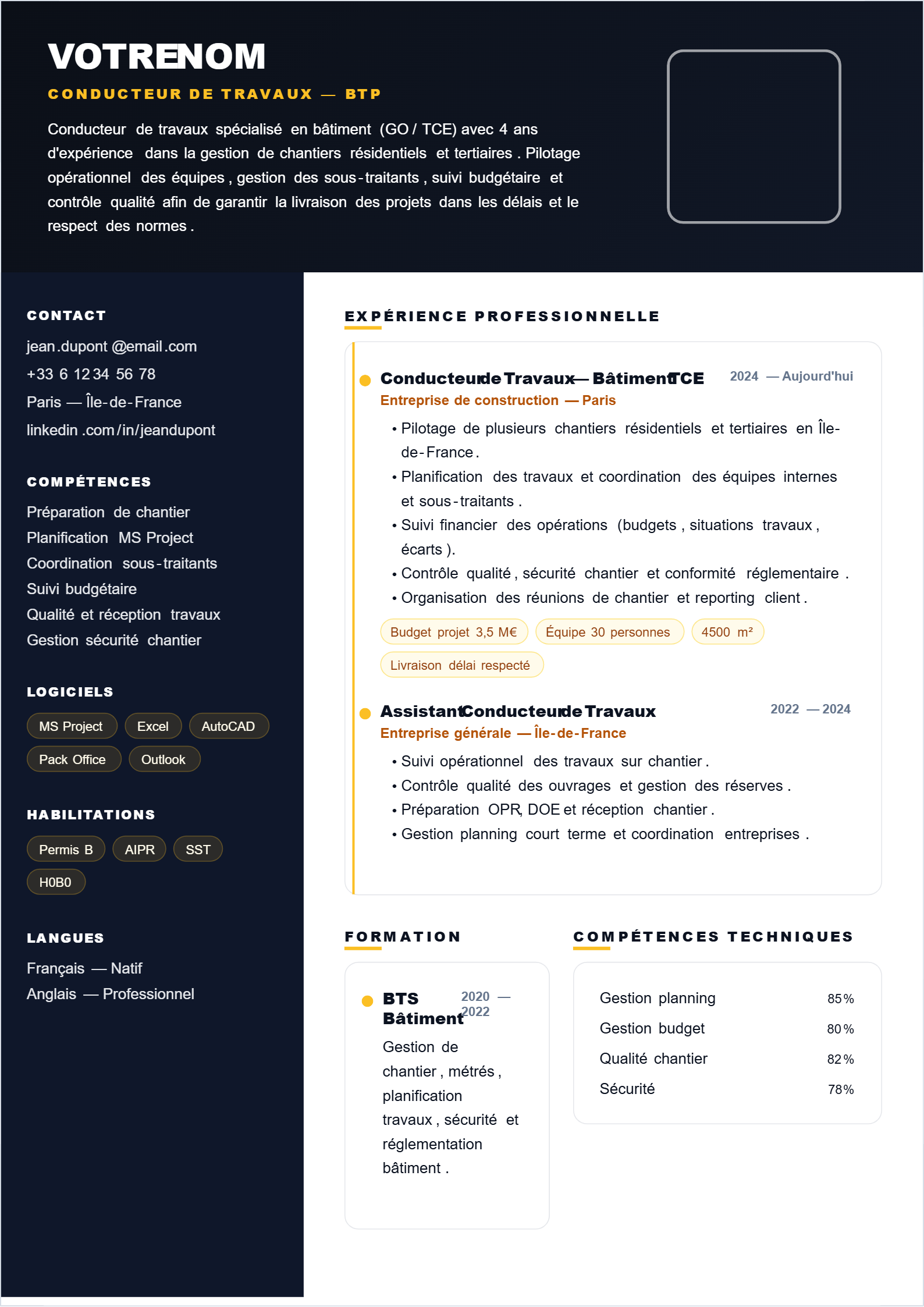 Conducteur(trice) de Travaux (BTP) -- Pro Black & Gold