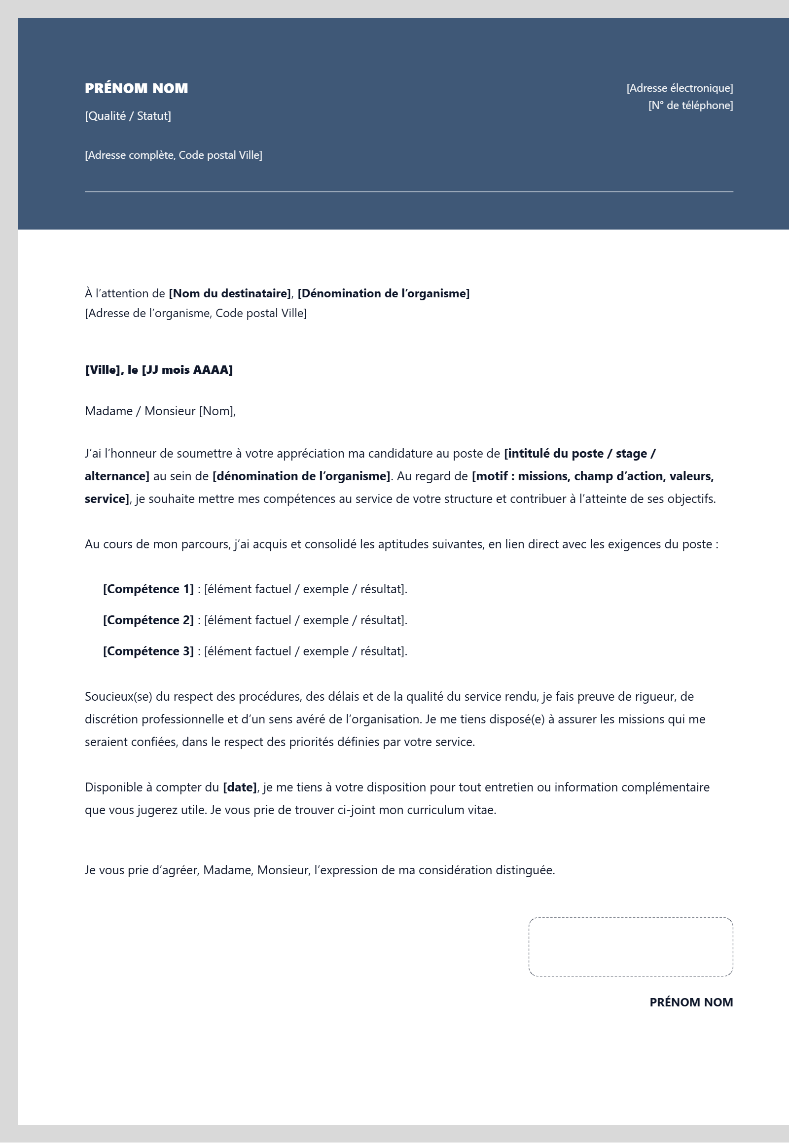 Lettre de Motivation -  Bandeau bleu