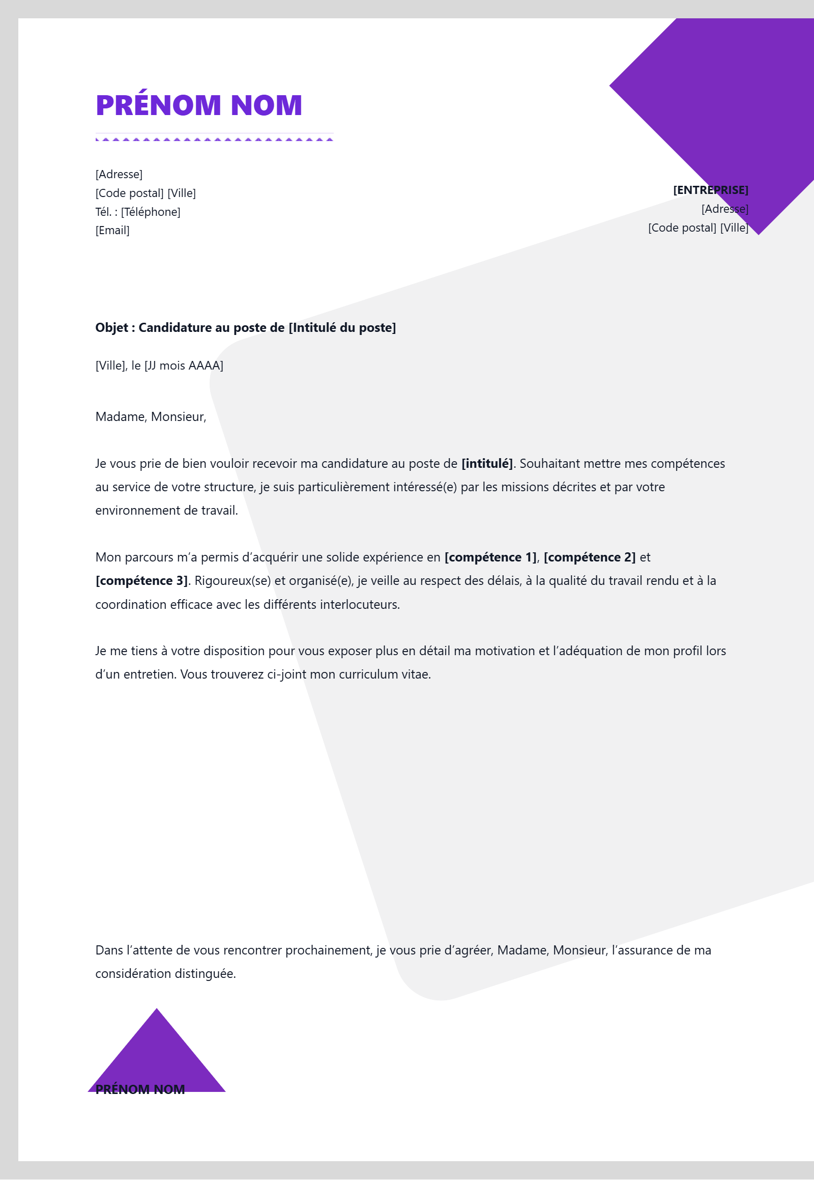 Lettre de Motivation -  Accent violet